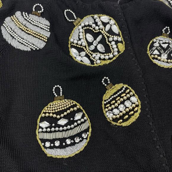 Michael Simon 1991 Christmas Ornaments Cardigan Black Ugly Sweater Size M - Picture 8 of 9